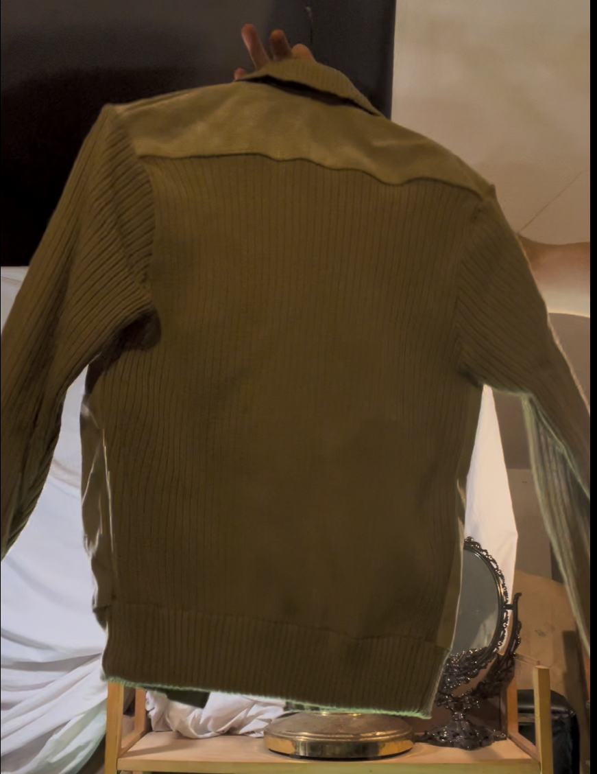 Vintage Suede Bomber Jacket By Christopher Rand Size L Knit Back Sleeves Tan