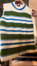 Vintage 70s 80s Striped Knit Sweater Vest Blue Green White Unisex Retro M