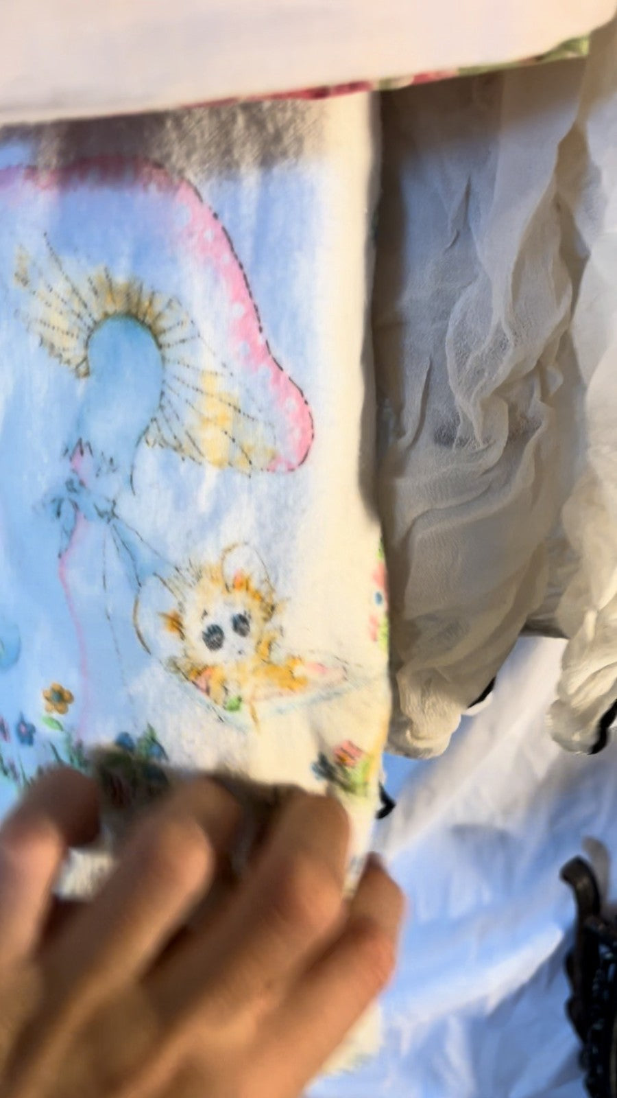 Vintage 70s 80s Mushroom Critter Nursery Blanket Pastel Woodland Baby Throw USA
