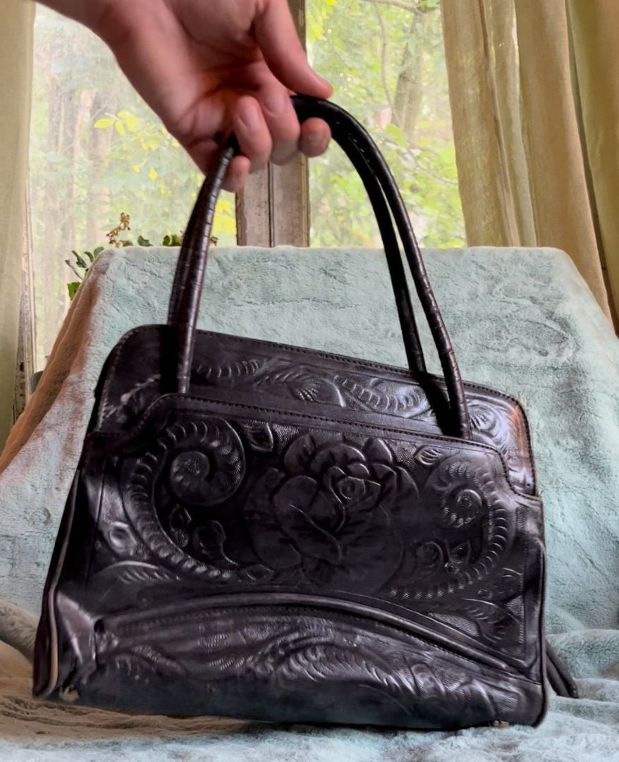 Vintage Mexican Gaitan’s Black Tooled Leather Handbag