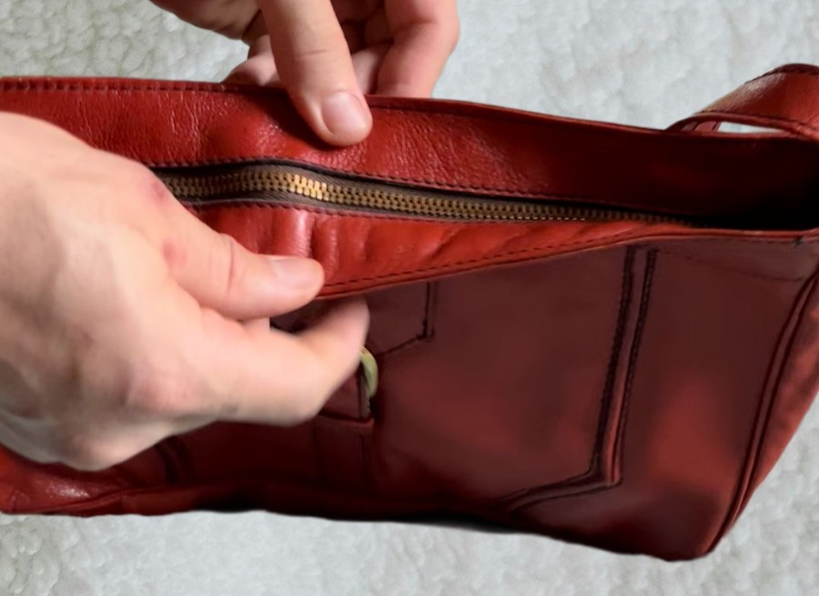 Vintage Red Genuine Leather Structured Shoulder Bag w Buckle Detail