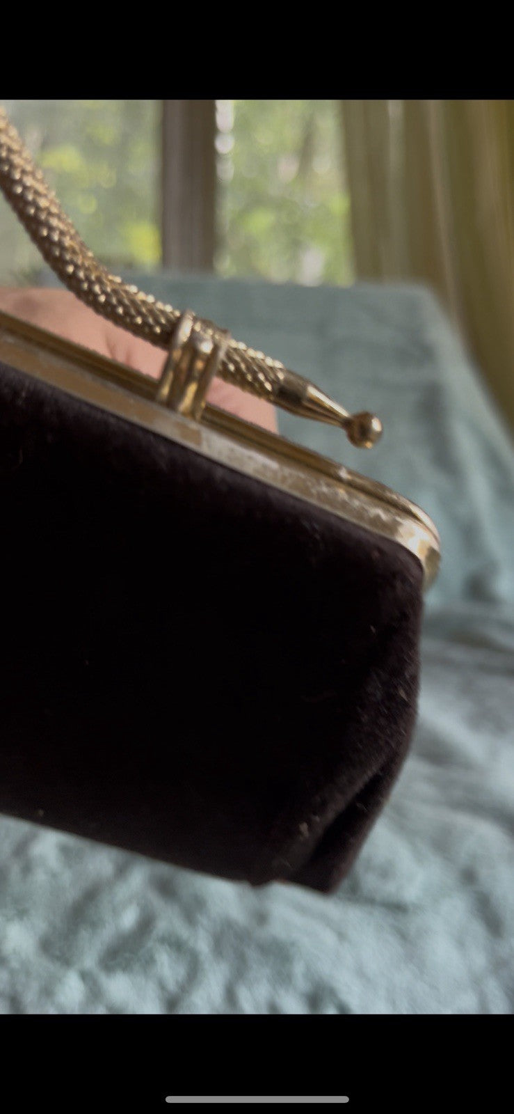 vintage Andé black satin clutch with a silver-tone Snake chain Design strap