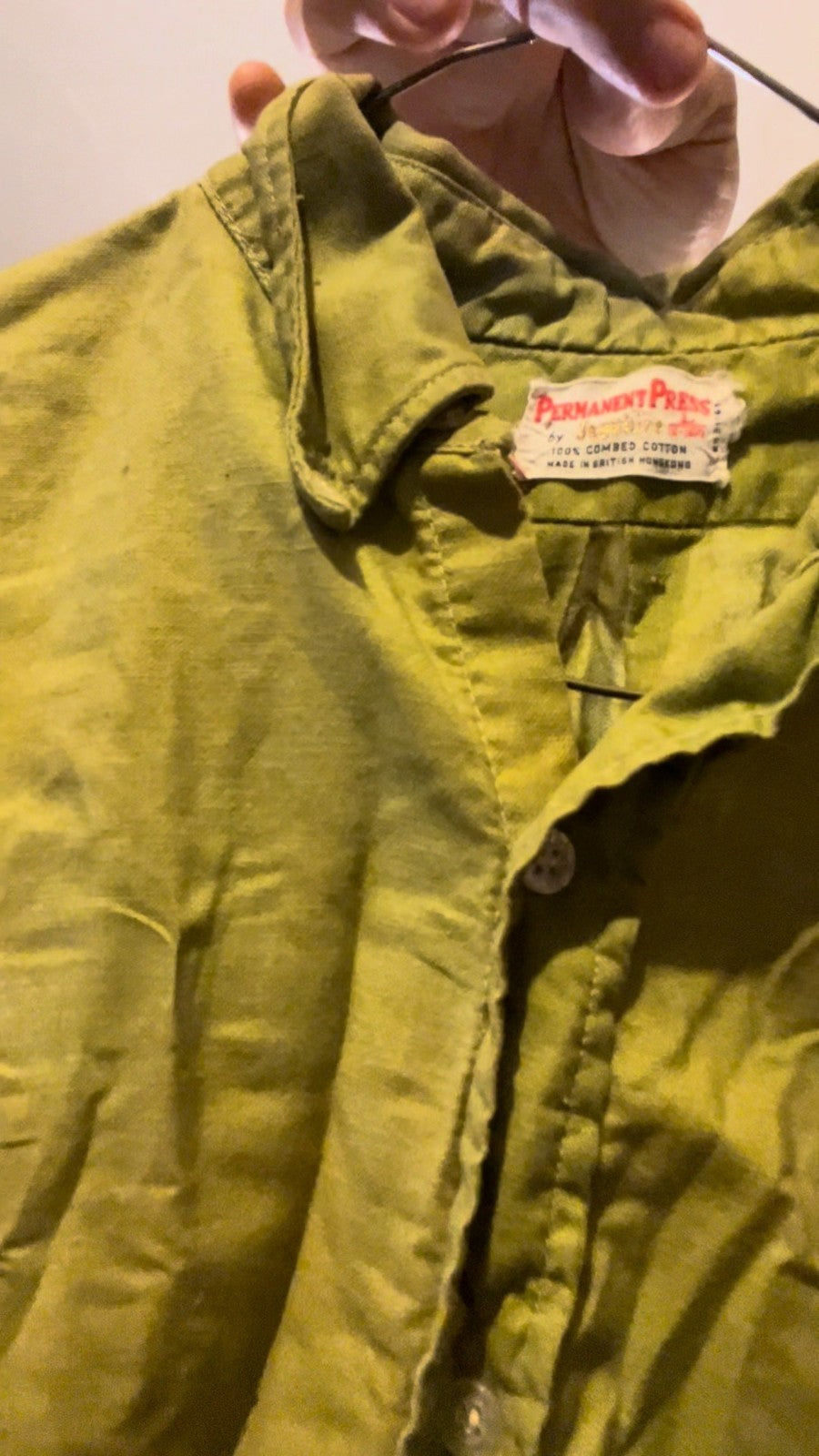 Vintage 60s Jayson British Hong Kong Green Cotton Shirt Permanent Press M/L