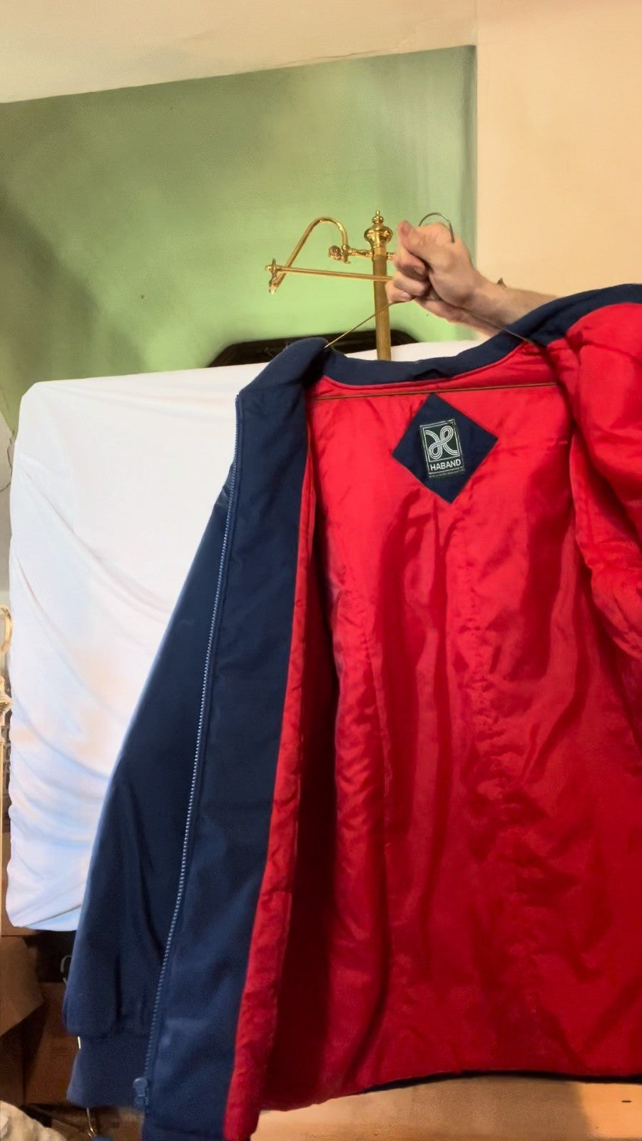 Vintage 1970s‑80s Haband Navy Bomber Jacket – Red Lining – Made in UAE