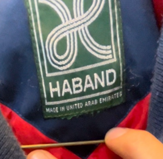 Vintage 1970s‑80s Haband Navy Bomber Jacket – Red Lining – Made in UAE