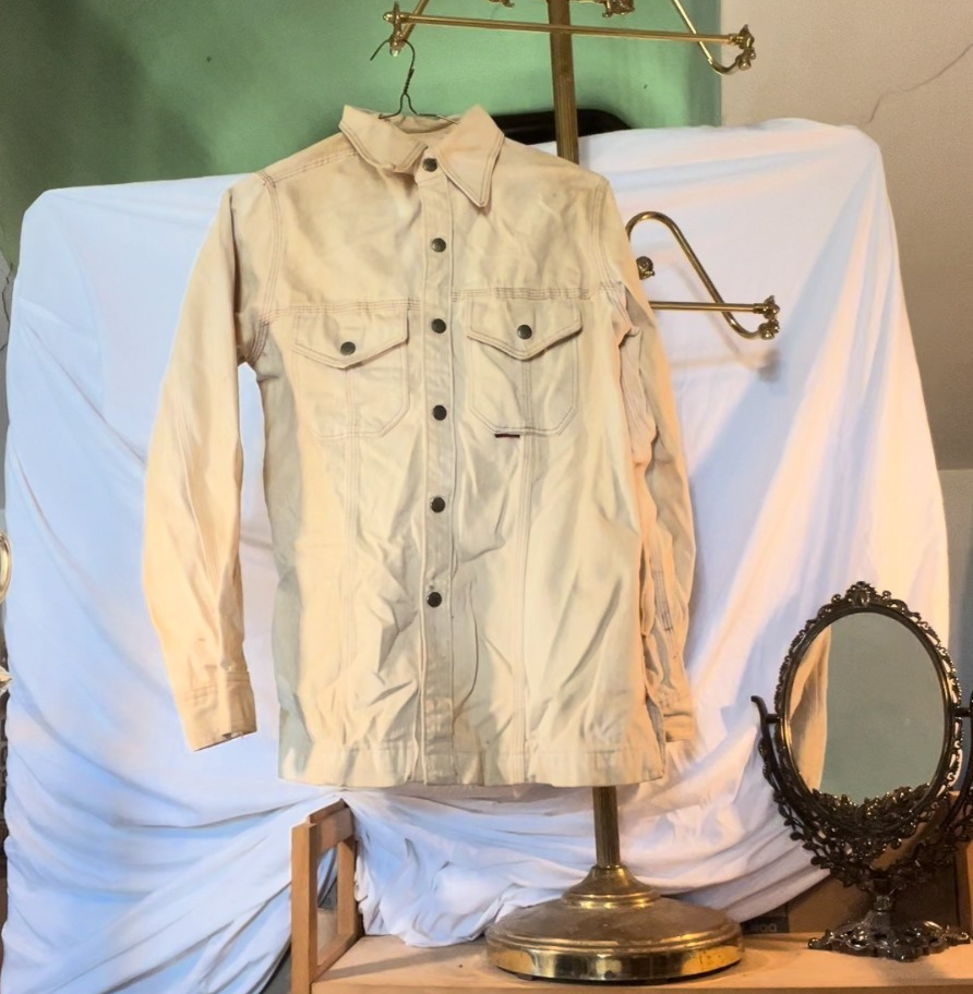Vintage 1970s Red Snap Western Canvas Shirt Jacket – Cream – Heavy Cotton – Made