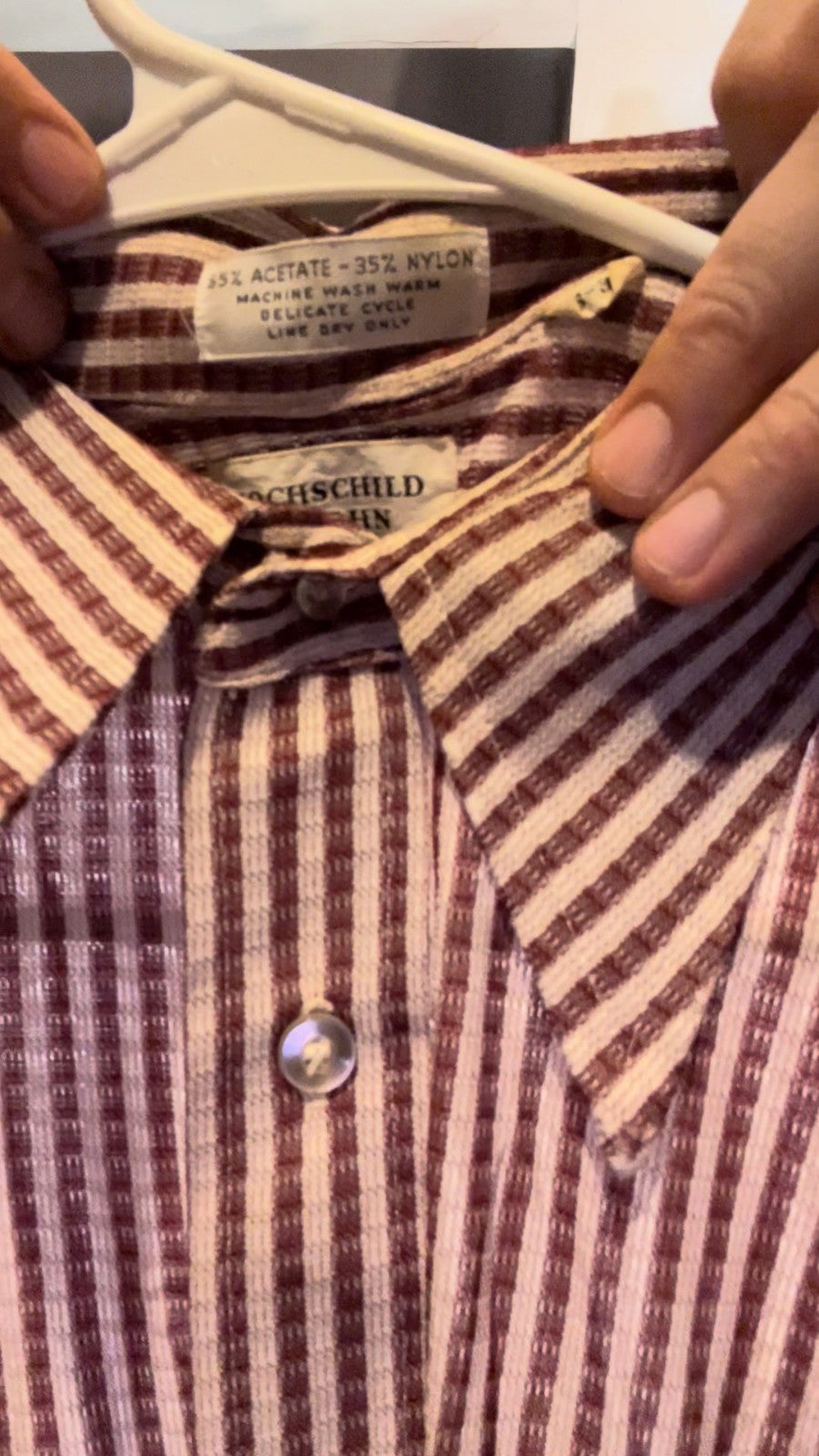 Vintage Hochschild Kohn Long Shirt Brown Stripe Men’s XL 1970s Baltimore Store