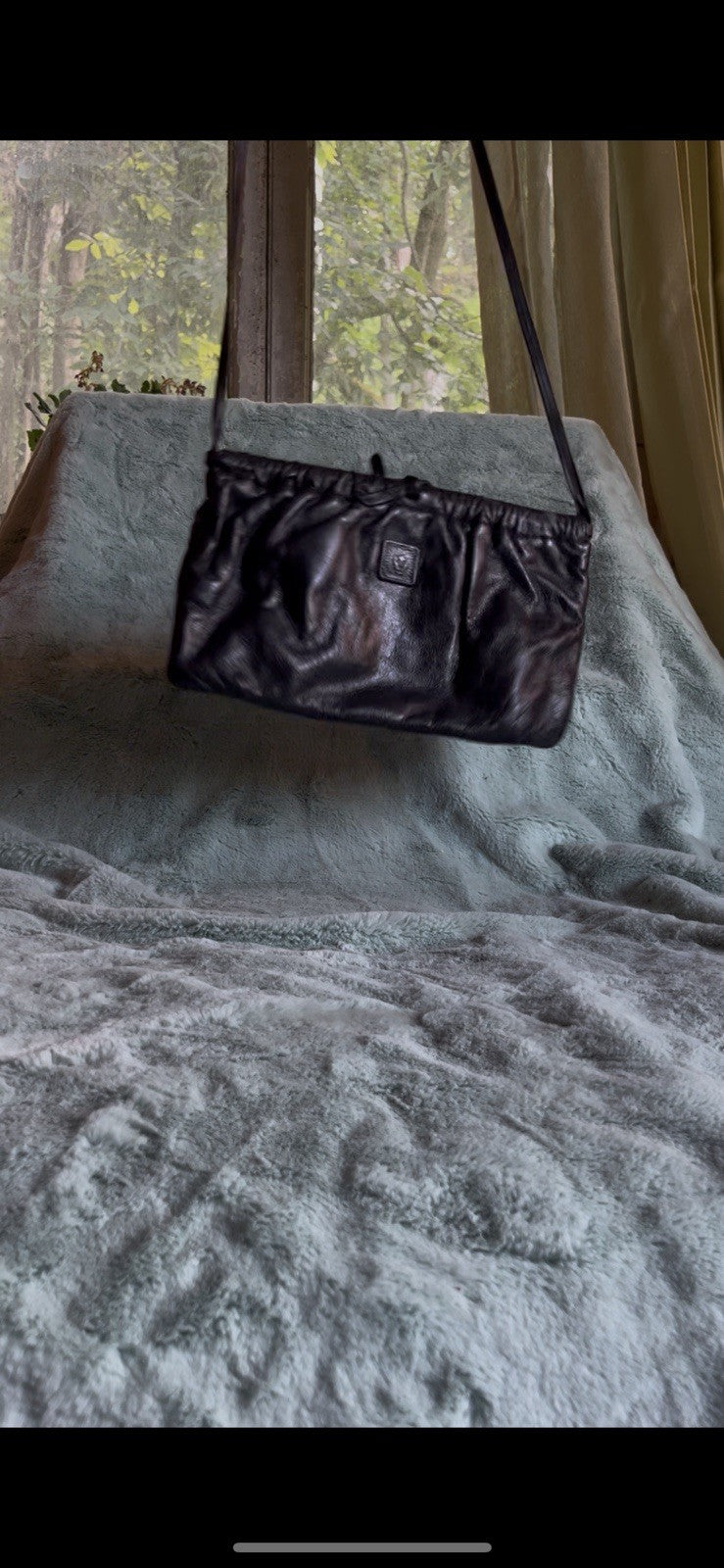 Anne Klein Black Leather Clutch Purse Calderon Vintage 80s