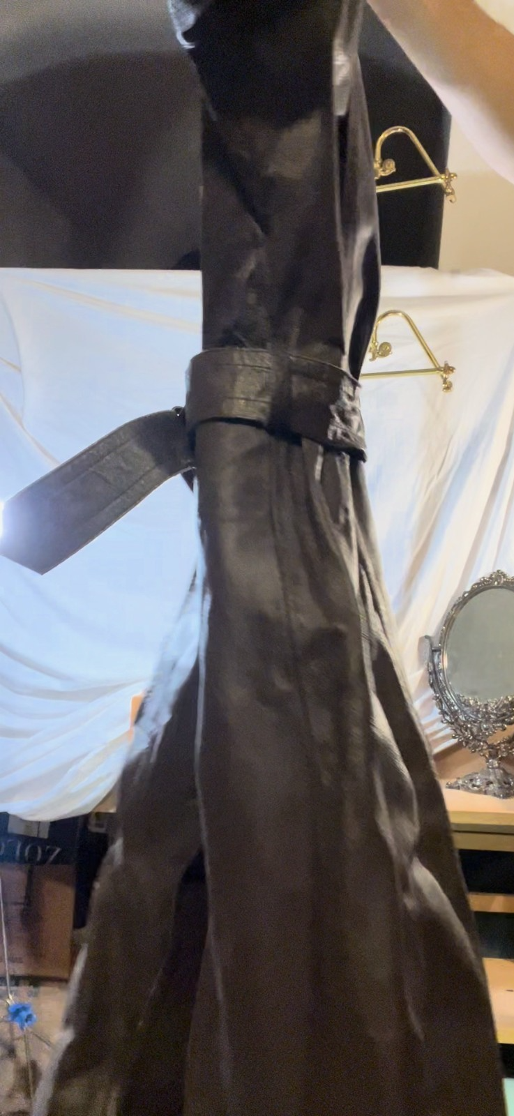 Vintage 70s Leather Trench Coat Belted Brown British Crown Colony Hong Kong M/L