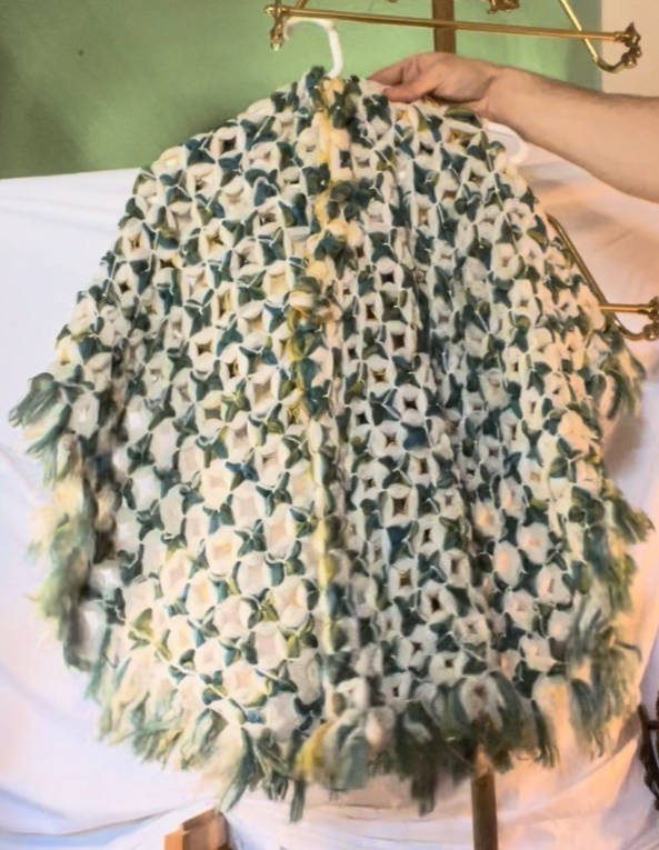 Vintage 70s Handmade Crochet Poncho Sweater Sleeved Boho Green Yellow One Size