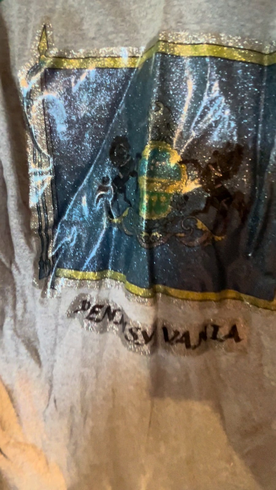 Vintage York Pennsylvania Raglan Tee 70s 80s Glitter Flag Graphic USA Made Large