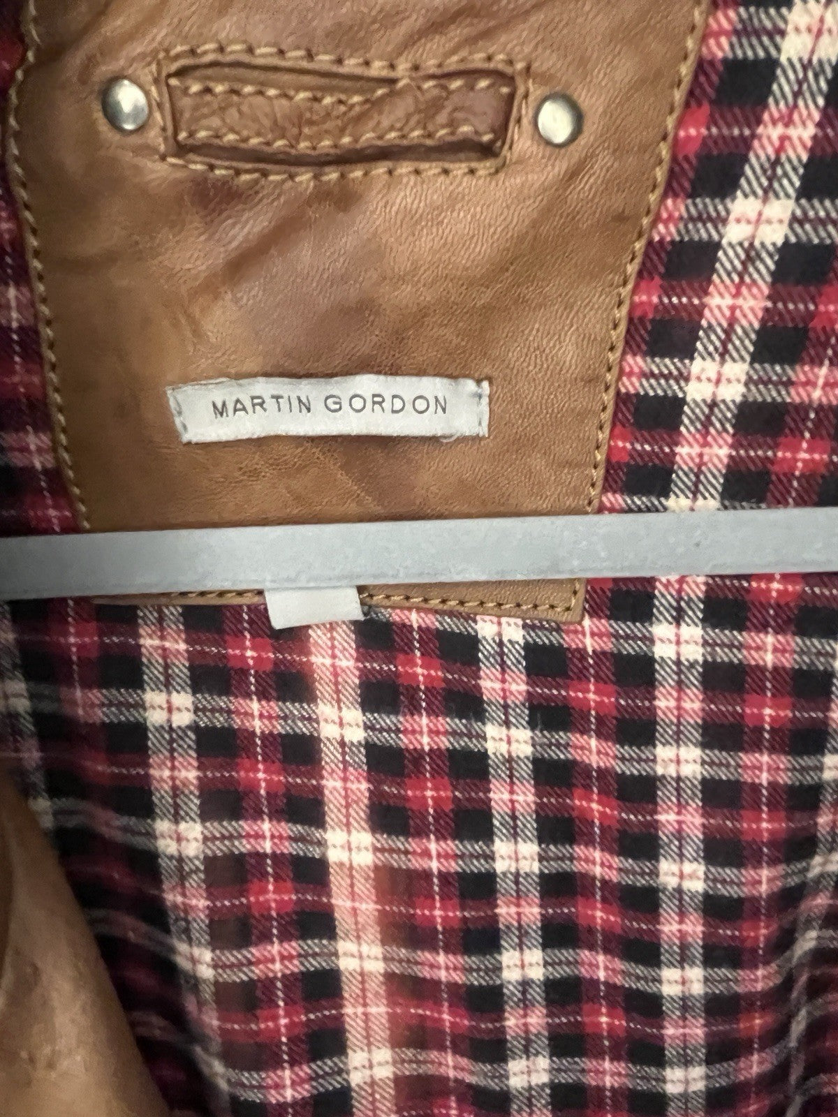 Vintage Martin Gordon 100% Leather Field Jacket Brown Plaid Lined Size Medium