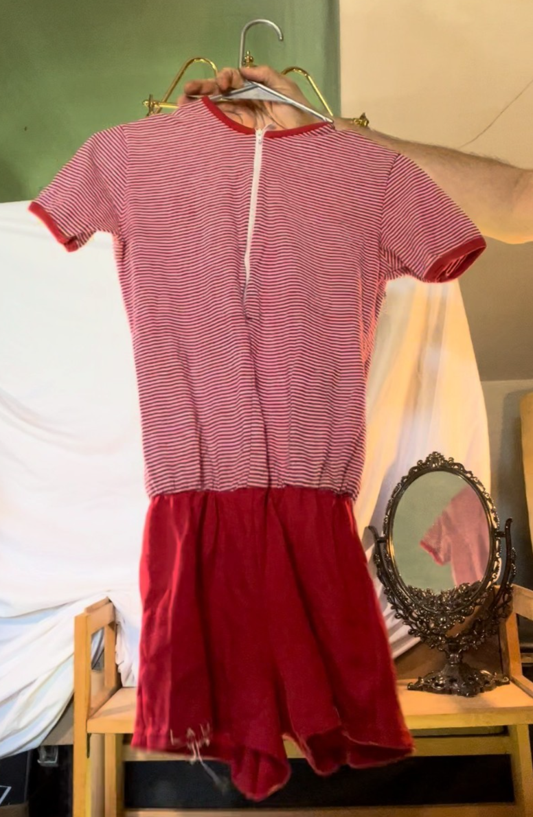 Vintage 80s 90s Red White Striped Romper Gym Outfit Playsuit Women’s M