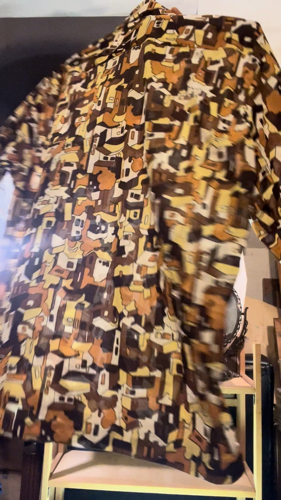Vintage 70s 80s Towncraft Nylon Print Shirt L 42–44 Abstract Geometric JCPenney