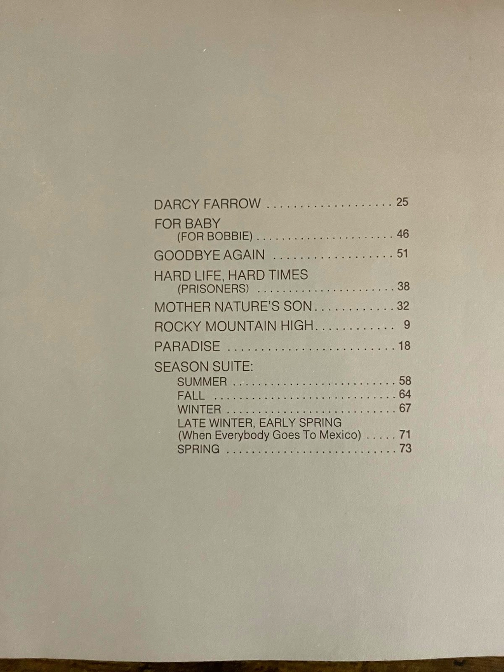 Rocky Mountain High Songbook By John Denver 1972