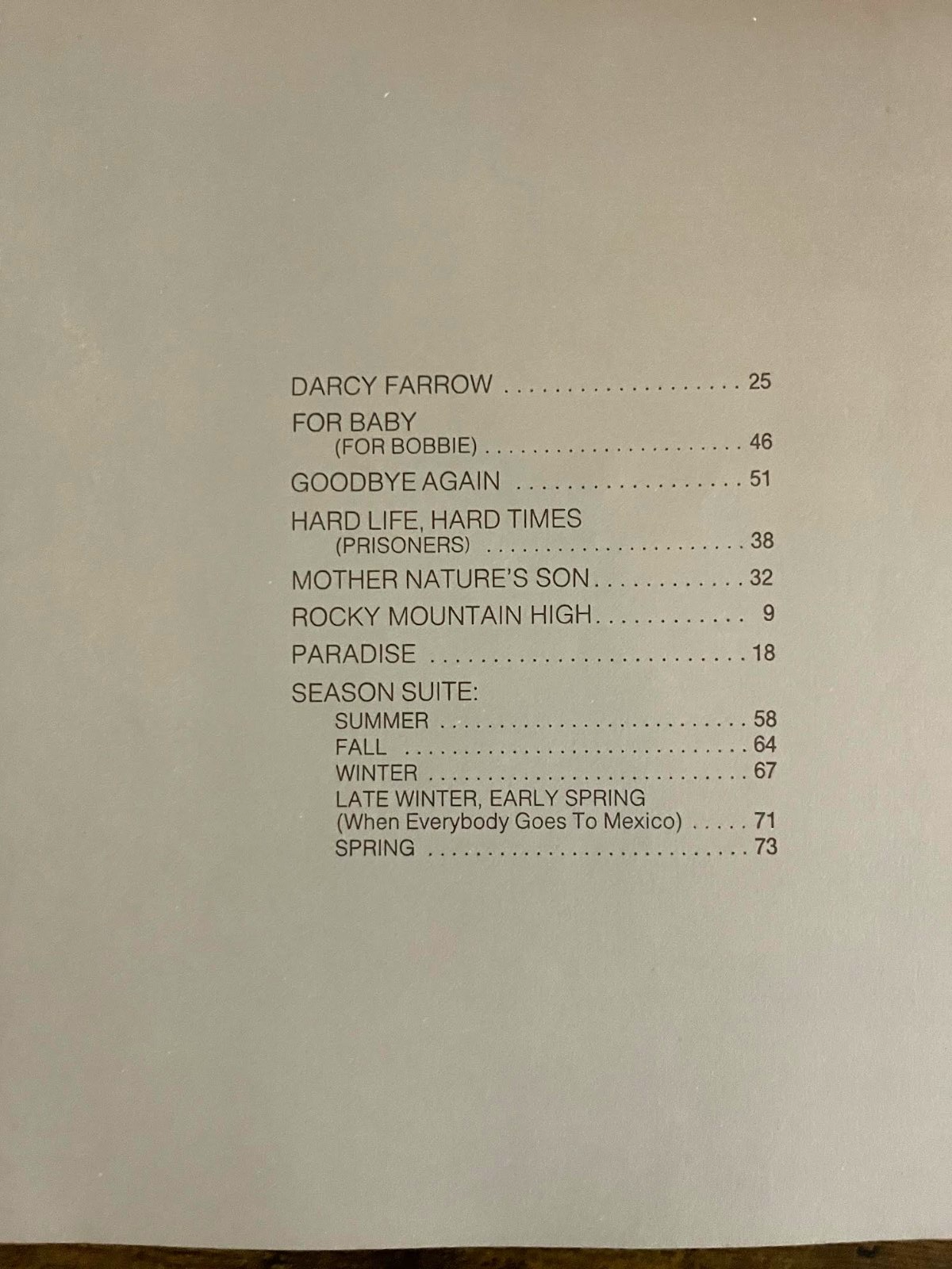 Rocky Mountain High Songbook By John Denver 1972