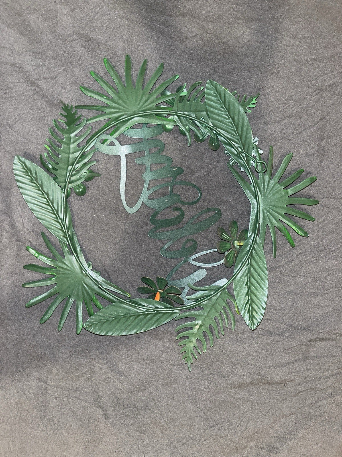 13” Tropical Flower Welcome Sign Decor Metal Wreath For Door Or Wall