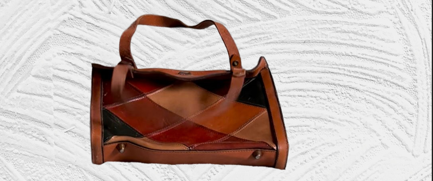Burlington Patchwork Leather Satchel Red Brown Green Tan Vintage Style Kiss Lock
