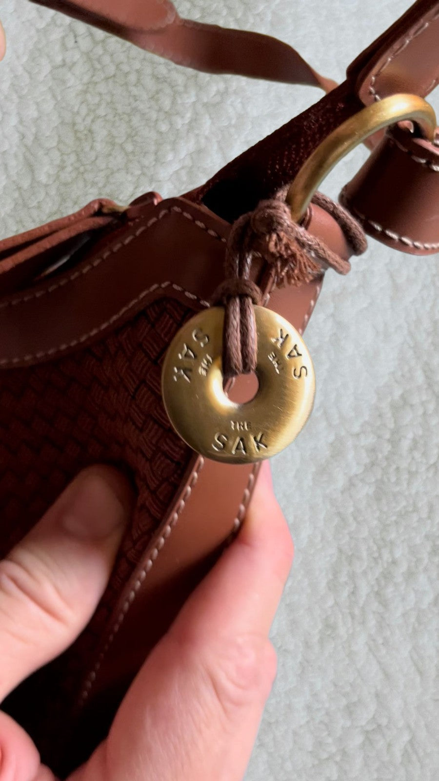 The Sak Brown Woven Shoulder Bag – Leather Trim