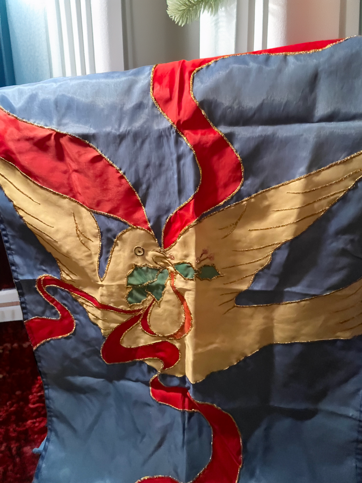 CHRISTMAS WHITE DOVE WITH OLIVE LEAF PEACE HOUSE Flag 37" X 23"