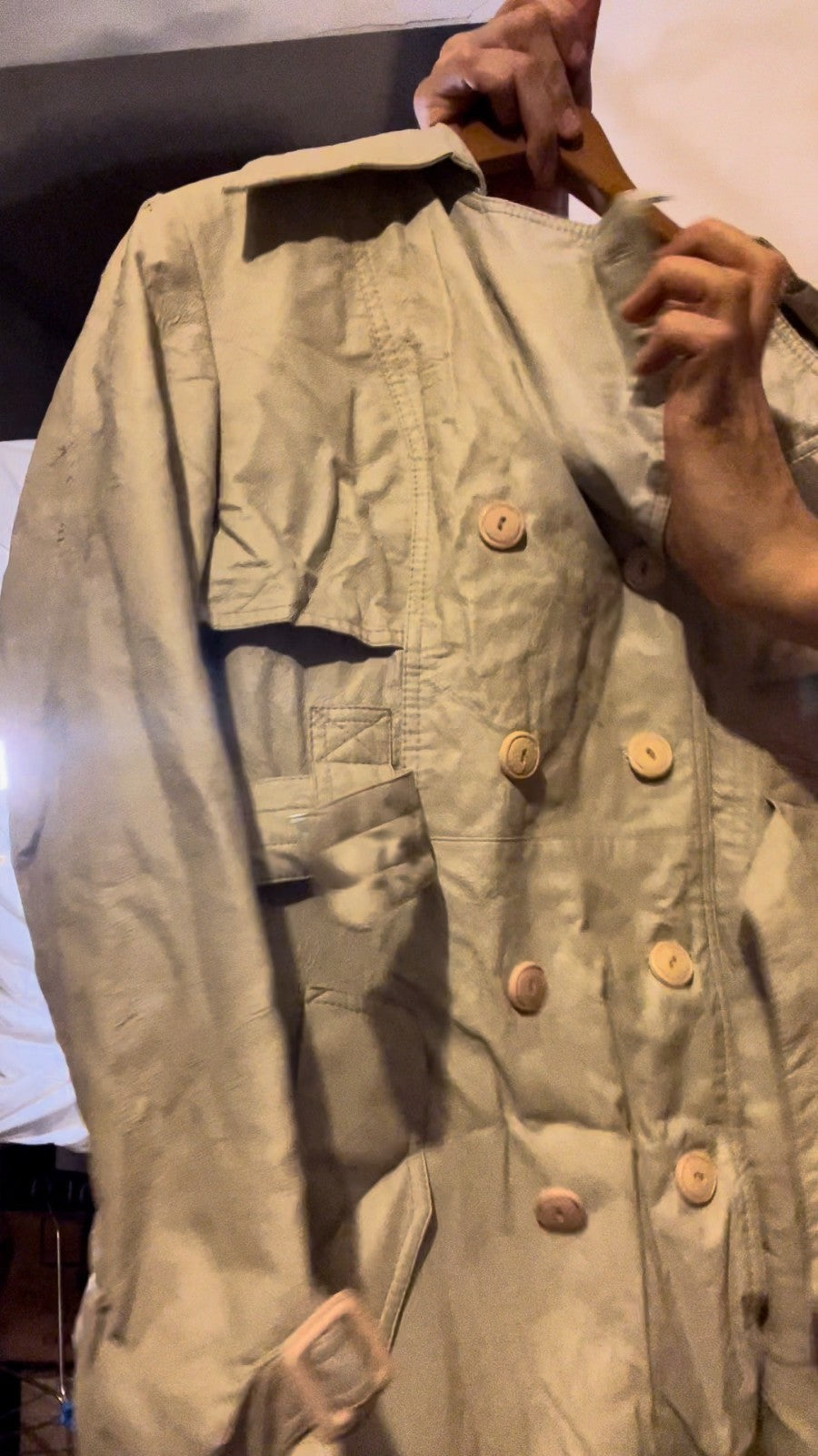 Vintage 90s PR World Fashions Tan Trench Coat Belted Double Breasted M/L
