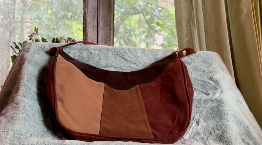 Vintage 1970s Suede Patchwork Boho Shoulder Bag Earth Tones Hobo Purse