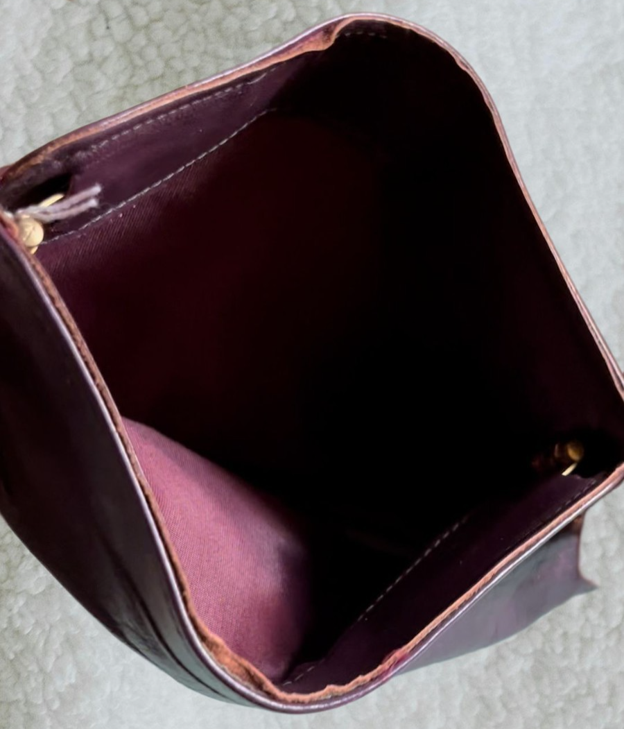 Vintage dark purple leather clutch 70s/80s