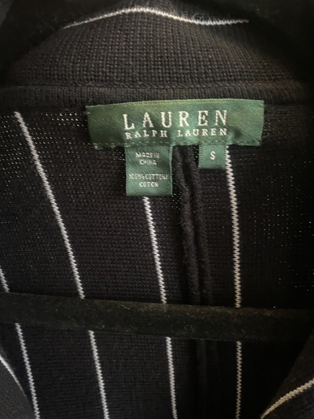 Ralph Lauren Navy Pinstriped Cotton Knit Blazer Women Size Small