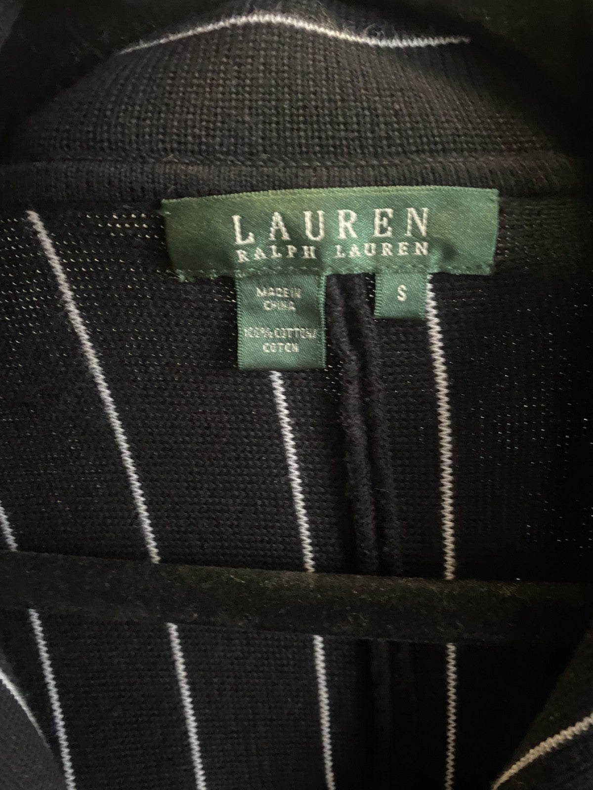 Ralph Lauren Navy Pinstriped Cotton Knit Blazer Women Size Small