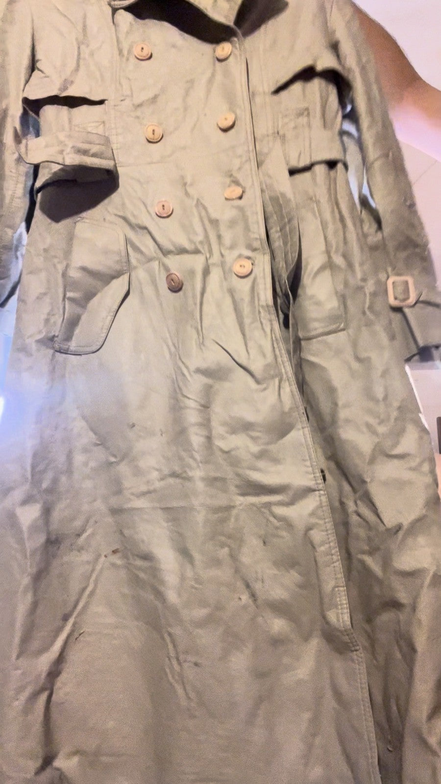 Vintage 90s PR World Fashions Tan Trench Coat Belted Double Breasted M/L