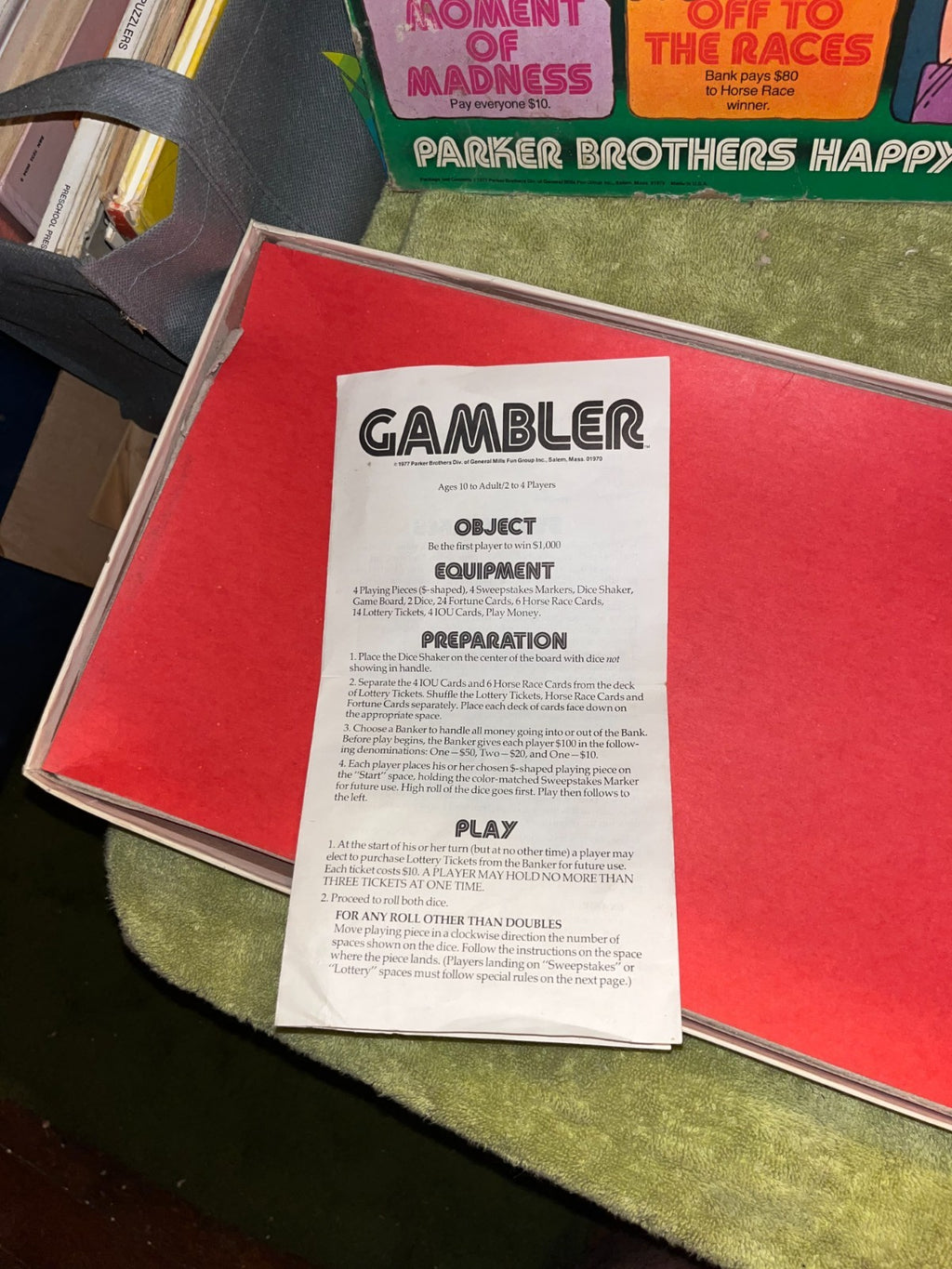 Vintage 1977 Parker Brothers GAMBLER Board Game!