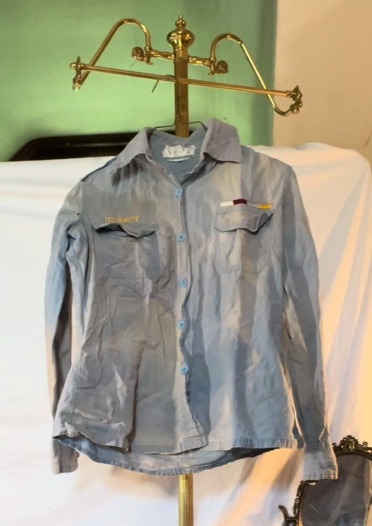 rare custom US Navy Chambray Shirt Vietnam Era w/ Embroidery & Service Stripes