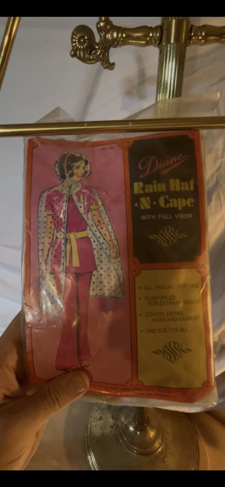 Vintage Rain Hat & Cape / 1960's / Full Visor Diane / POLKA DOT / New Old Stock