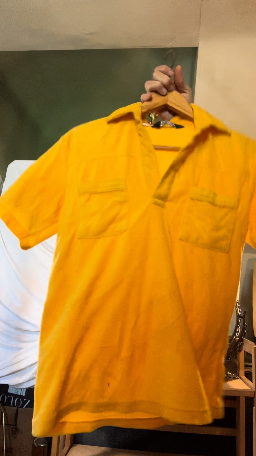 Vintage CAMPUS Yellow Fleece Short Sleeve Shirt Utility Pockets 80s 90s M