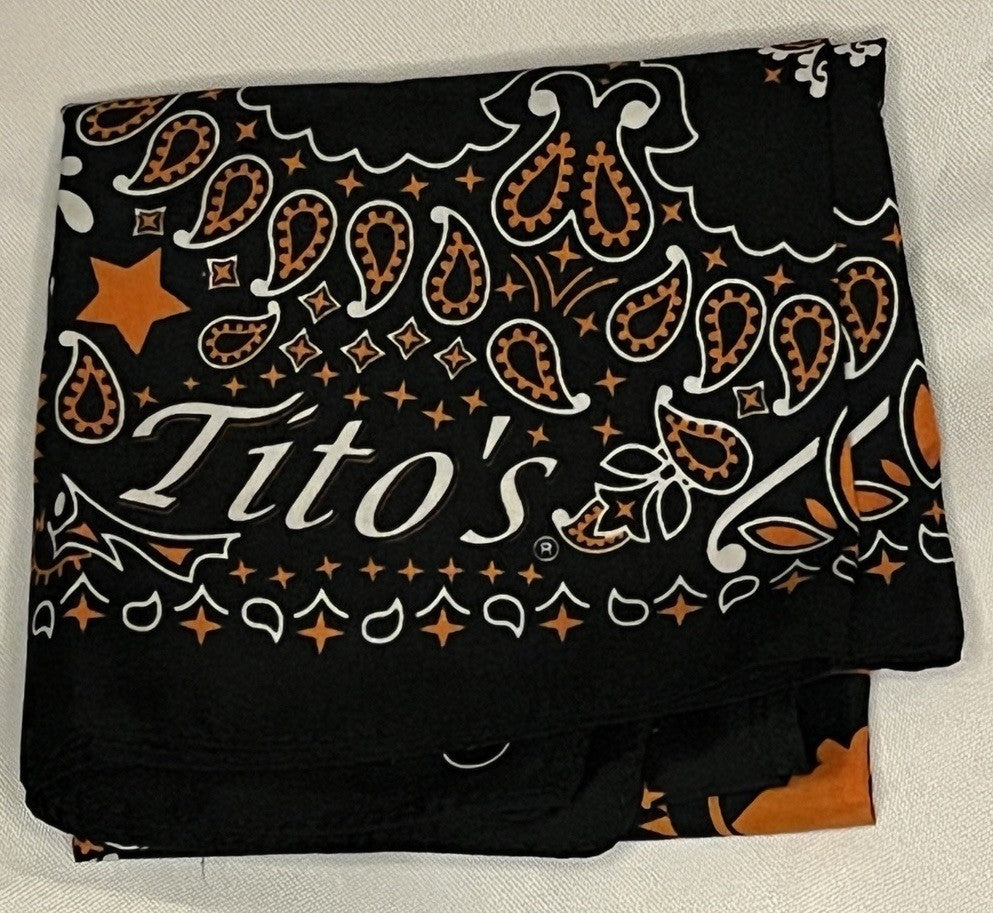 Paisley Bandana Tito's Handmade Vodka Kerchief Black & Orange