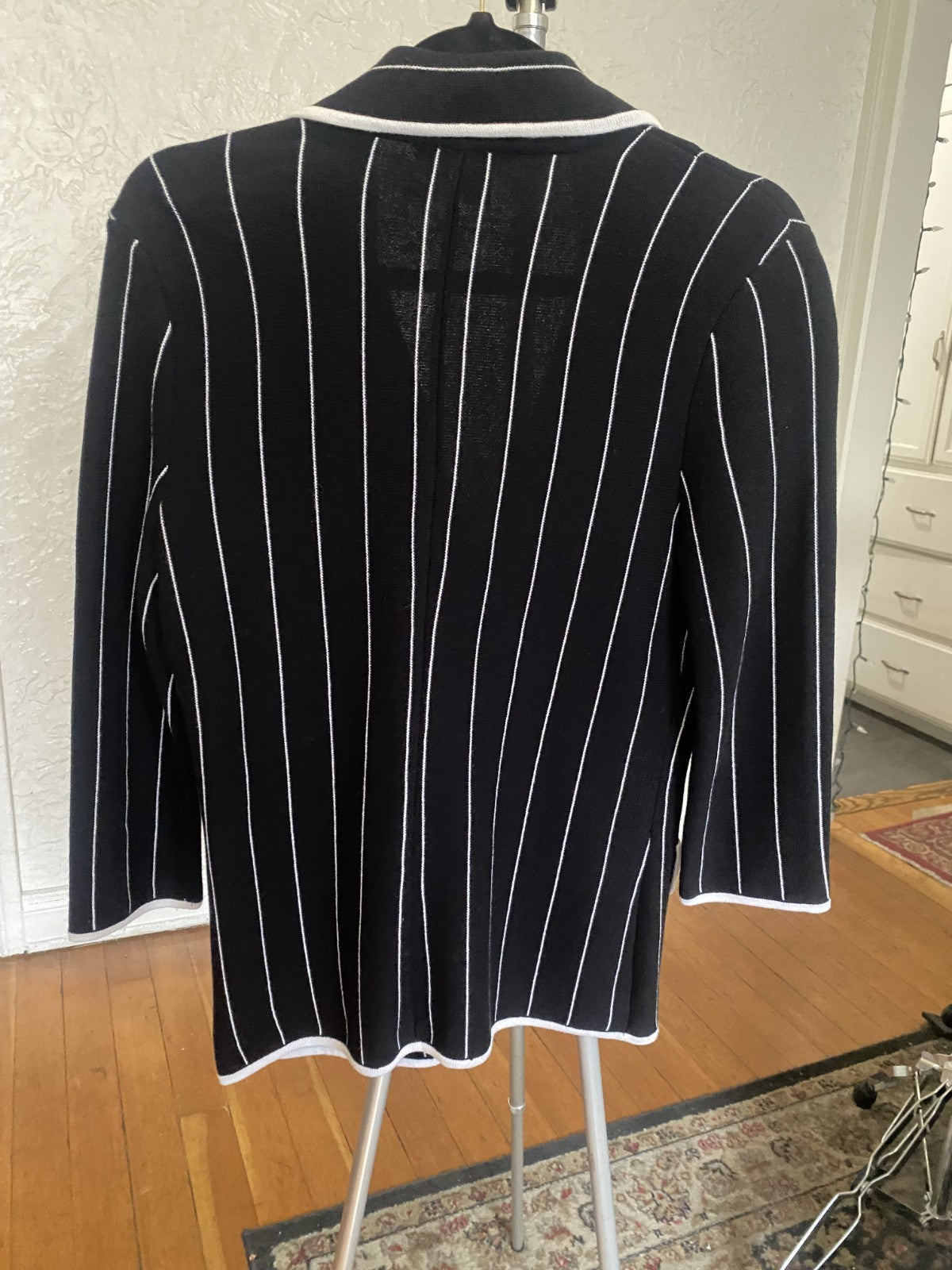 Ralph Lauren Navy Pinstriped Cotton Knit Blazer Women Size Small