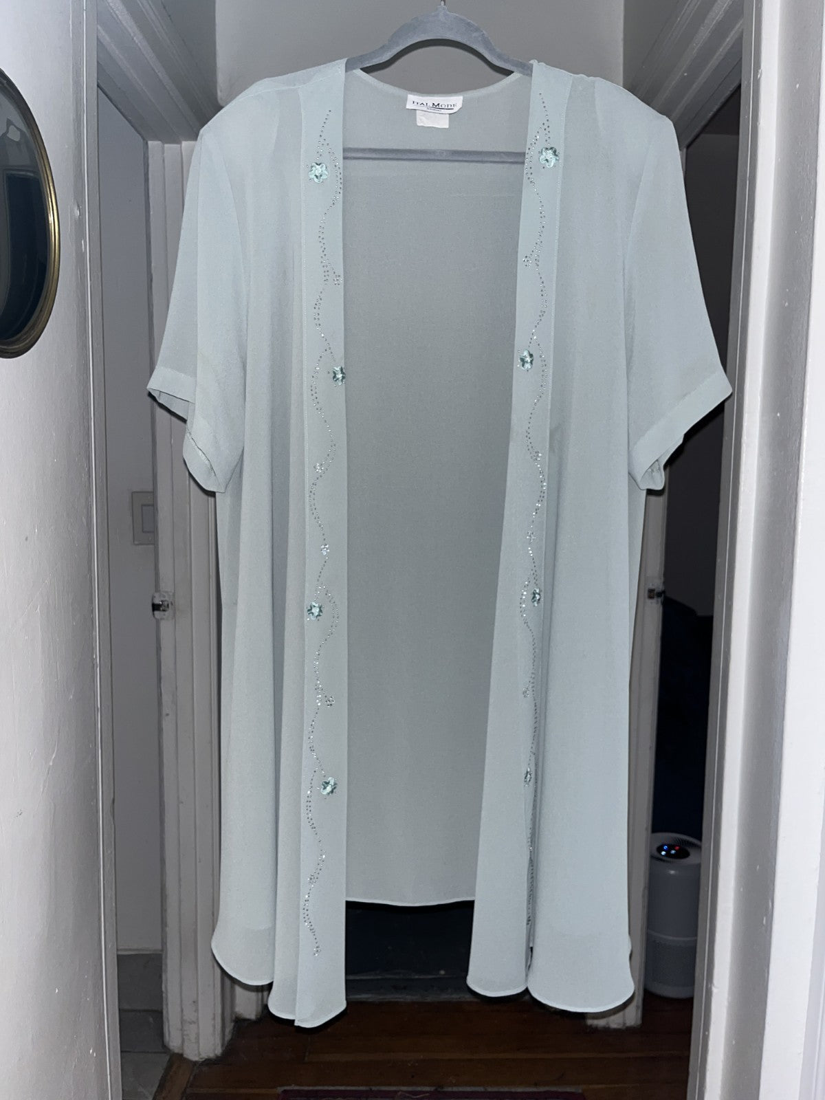 Vintage Sheer Beaded Bolero Cardigan Light Blue Floral Embellished XXL/onesize