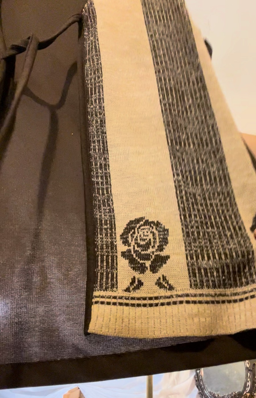 Vintage 90s Woven Folk Vest Brown Beige Rose Pattern Tie Front Boho Festival