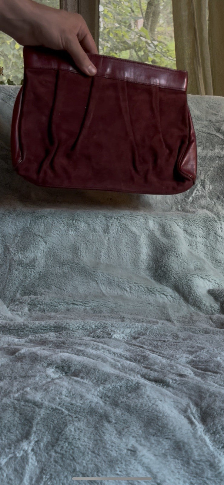 Vintage 70s Maroon Suede Clutch by Letisse