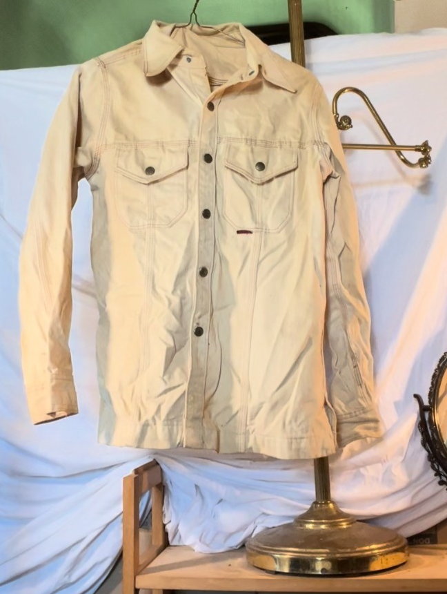 Vintage 1970s Red Snap Western Canvas Shirt Jacket – Cream – Heavy Cotton – Made