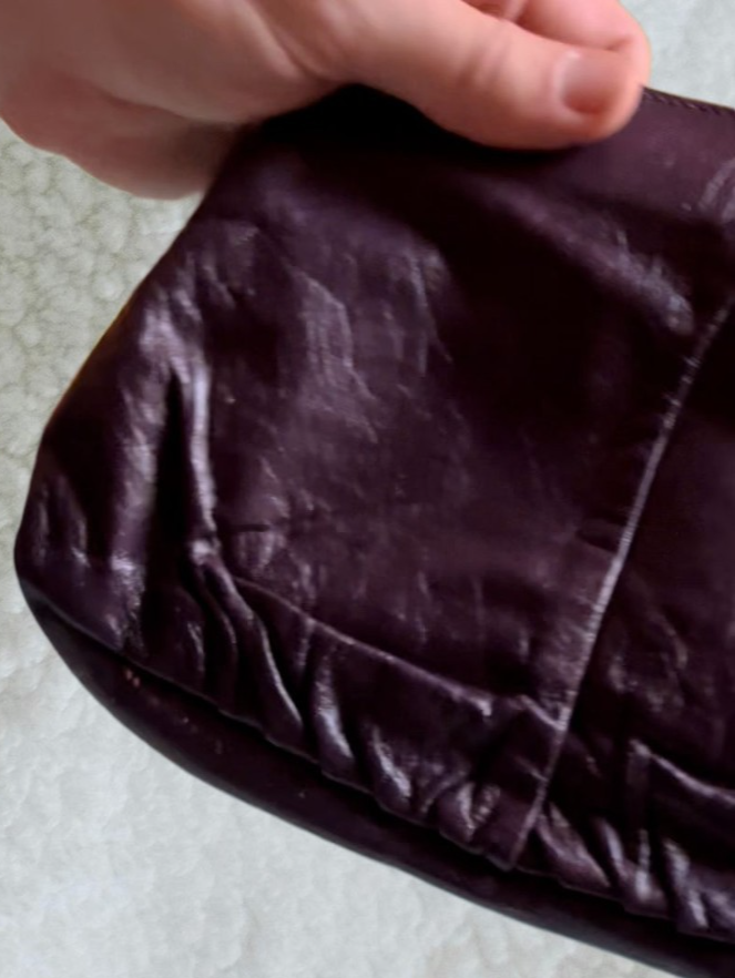 Vintage dark purple leather clutch 70s/80s
