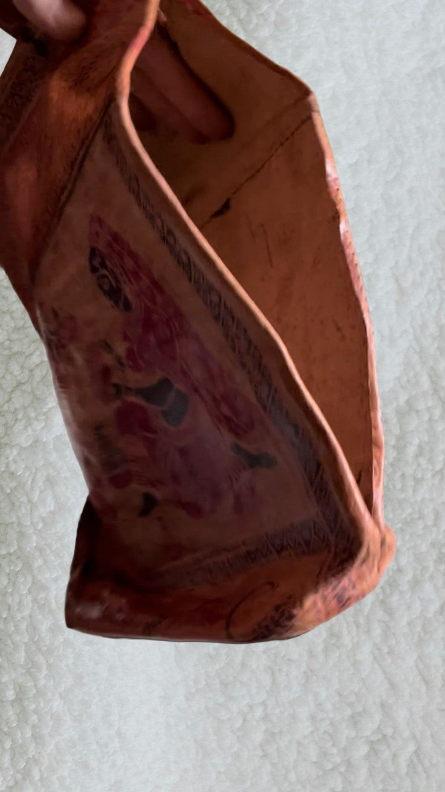 Punita Indian Tooled Leather Tote Bag Embossed On Sides, please watch video