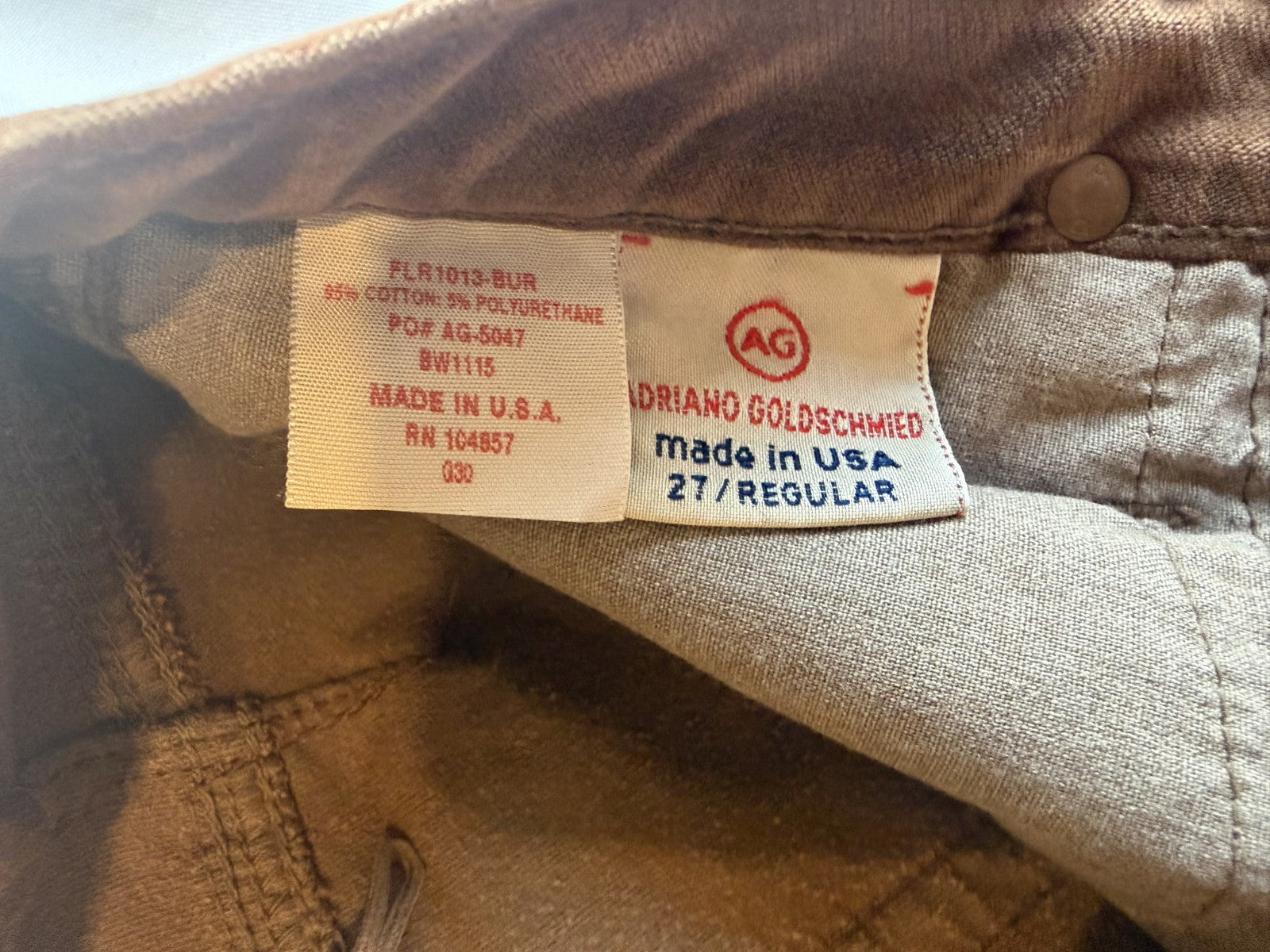 AG Vintage Adriano Goldschmied The Angel Brown Corduroy Bootcut Pants Size 27