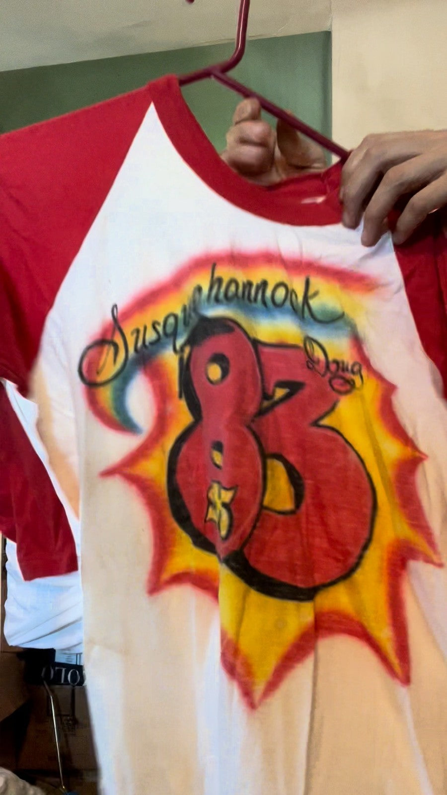 Vintage 1983 Susquehannock High School Airbrush Raglan Shirt – Custom “Doug” – L
