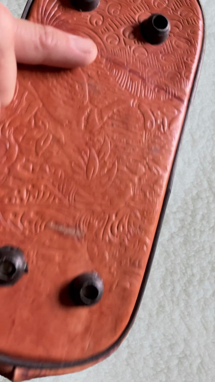 Punita Indian Tooled Leather Tote Bag Embossed On Sides, please watch video