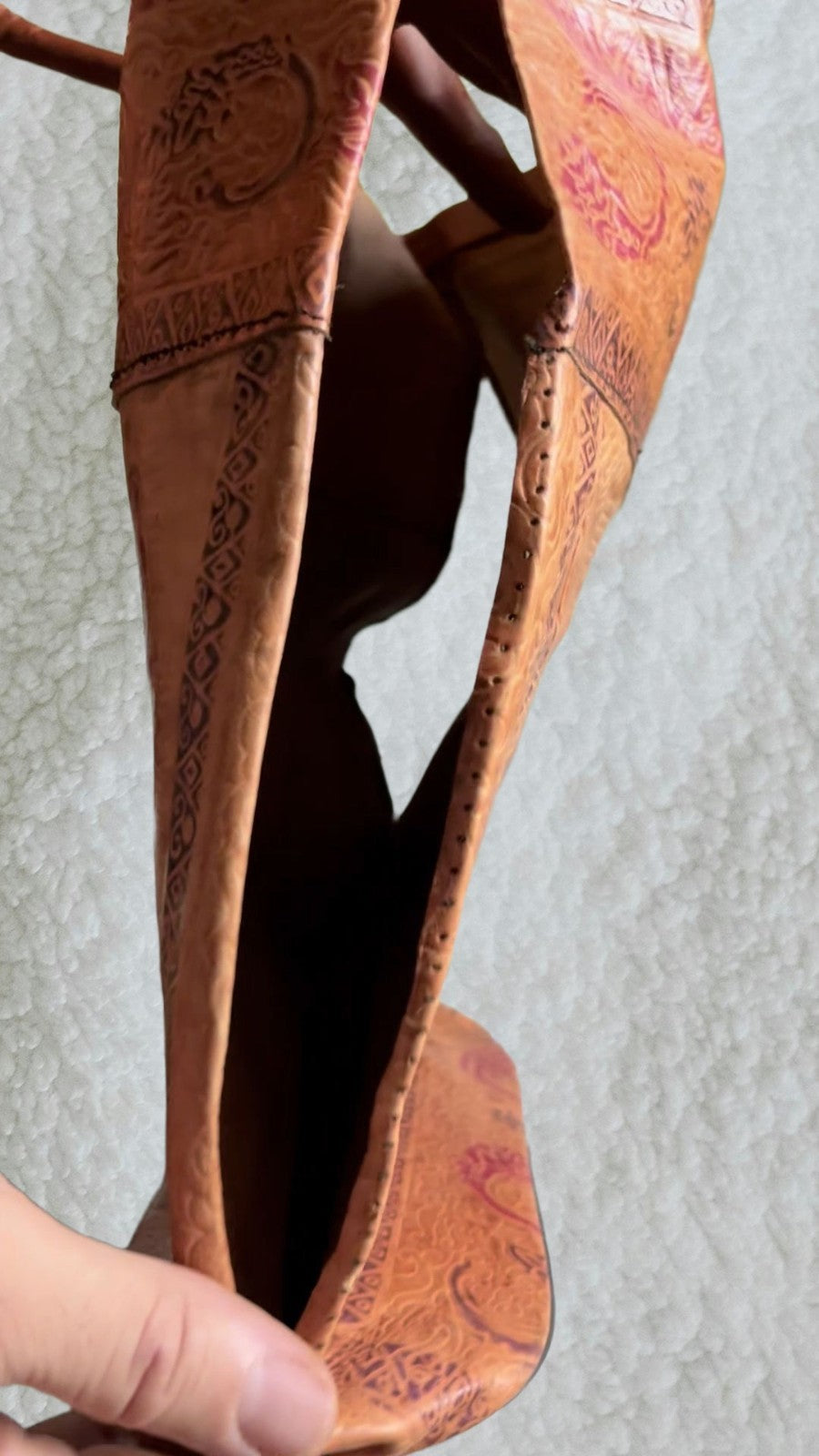 Punita Indian Tooled Leather Tote Bag Embossed On Sides, please watch video