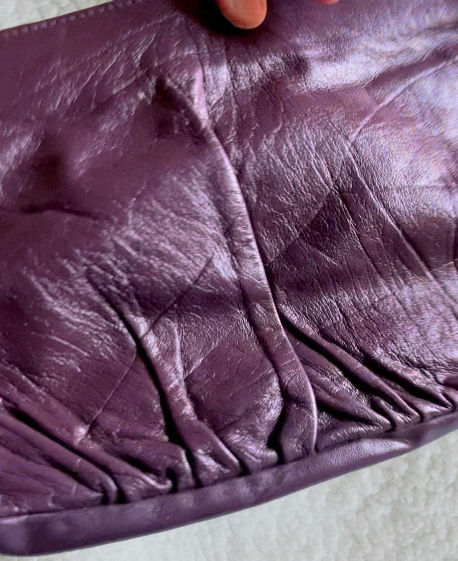 Vintage dark purple leather clutch 70s/80s