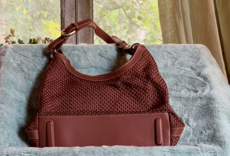 The Sak Brown Woven Shoulder Bag – Leather Trim