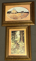 Vintage McM Framed Landscape Art Set • Wildflower Field & Forest Scene