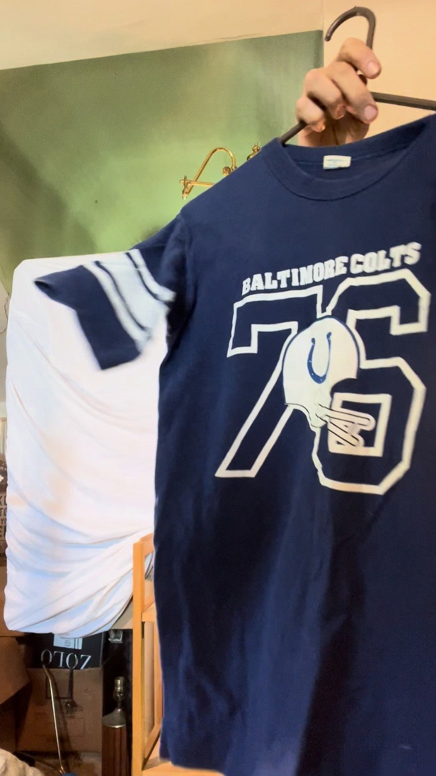 VINTAGE 1976 Champion Blue Bar Baltimore Colts Football T-Shirt Size Large